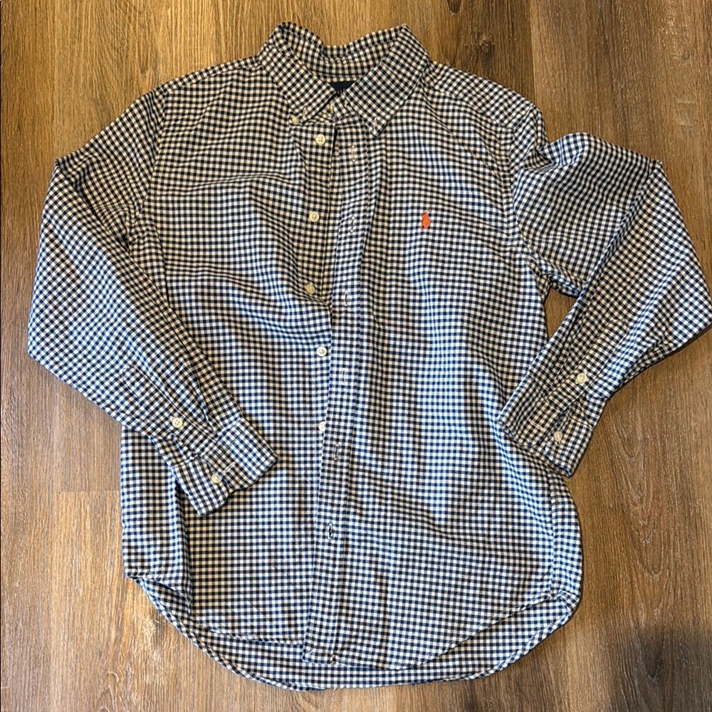 Ralph Lauren blue checked button down shirt